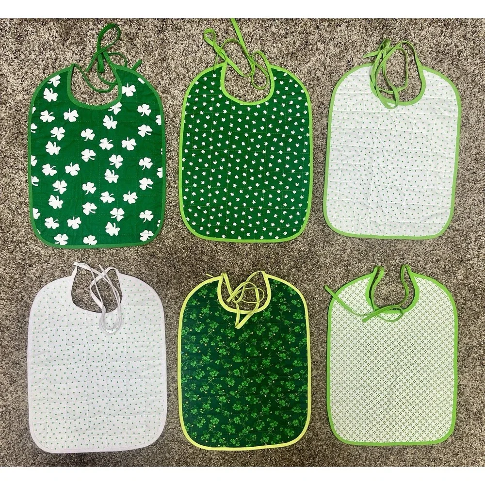 Lot Of 6 Quilted‎ Handmade St. Patrick's Day Baby Bibs Large Size 12